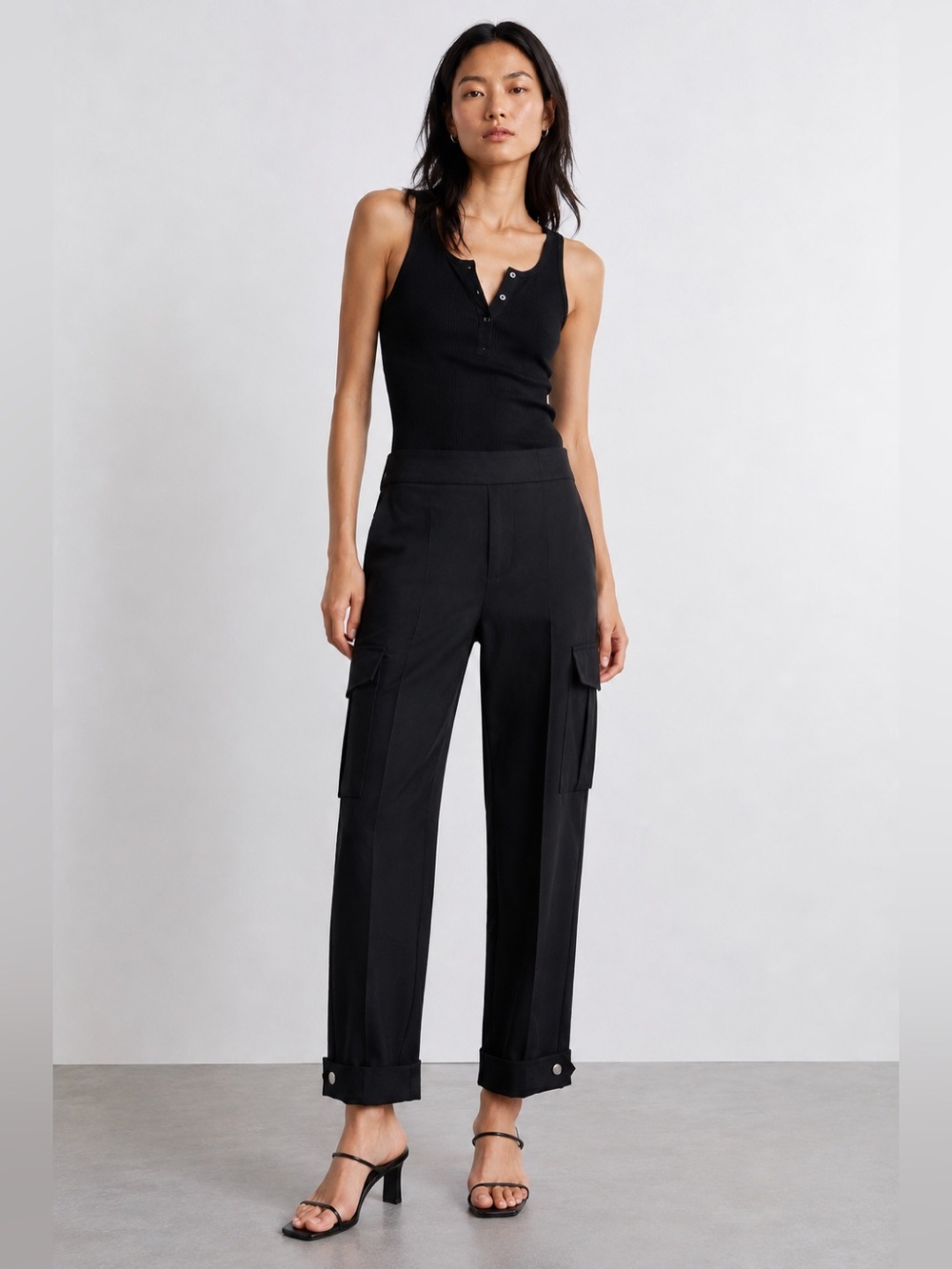 Rag & Bone Black Utility Cargo Dress Pants Snap Cuff High Rise Straight leg 0